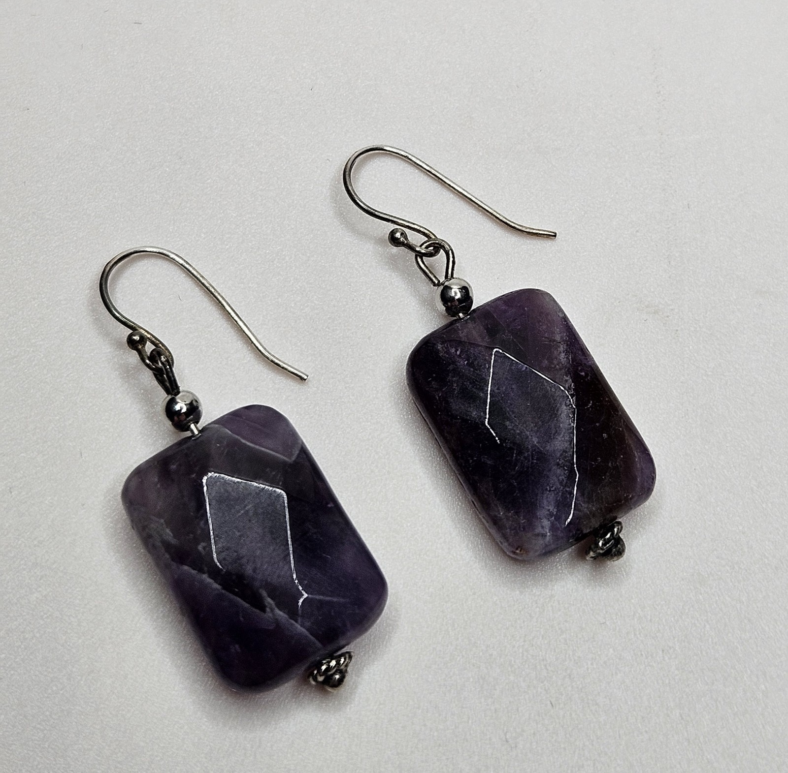 Vintage Handmade 925 SS 22.4tcw Rectangle Cushion Cut Amethyst Stone Earrings