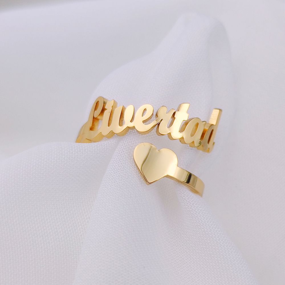 Personalized Name Ring Custom Engraved Stainless Steel Adjustable Band Gift