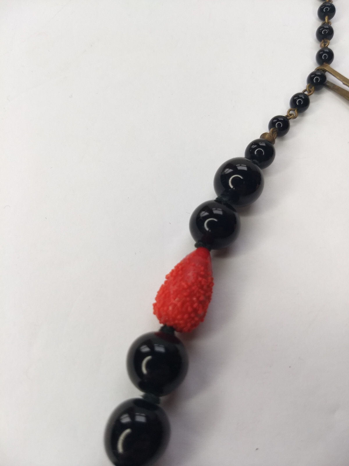 Black Yellow Red Glass Bead Necklace Art to Wear Statement Adjustable length