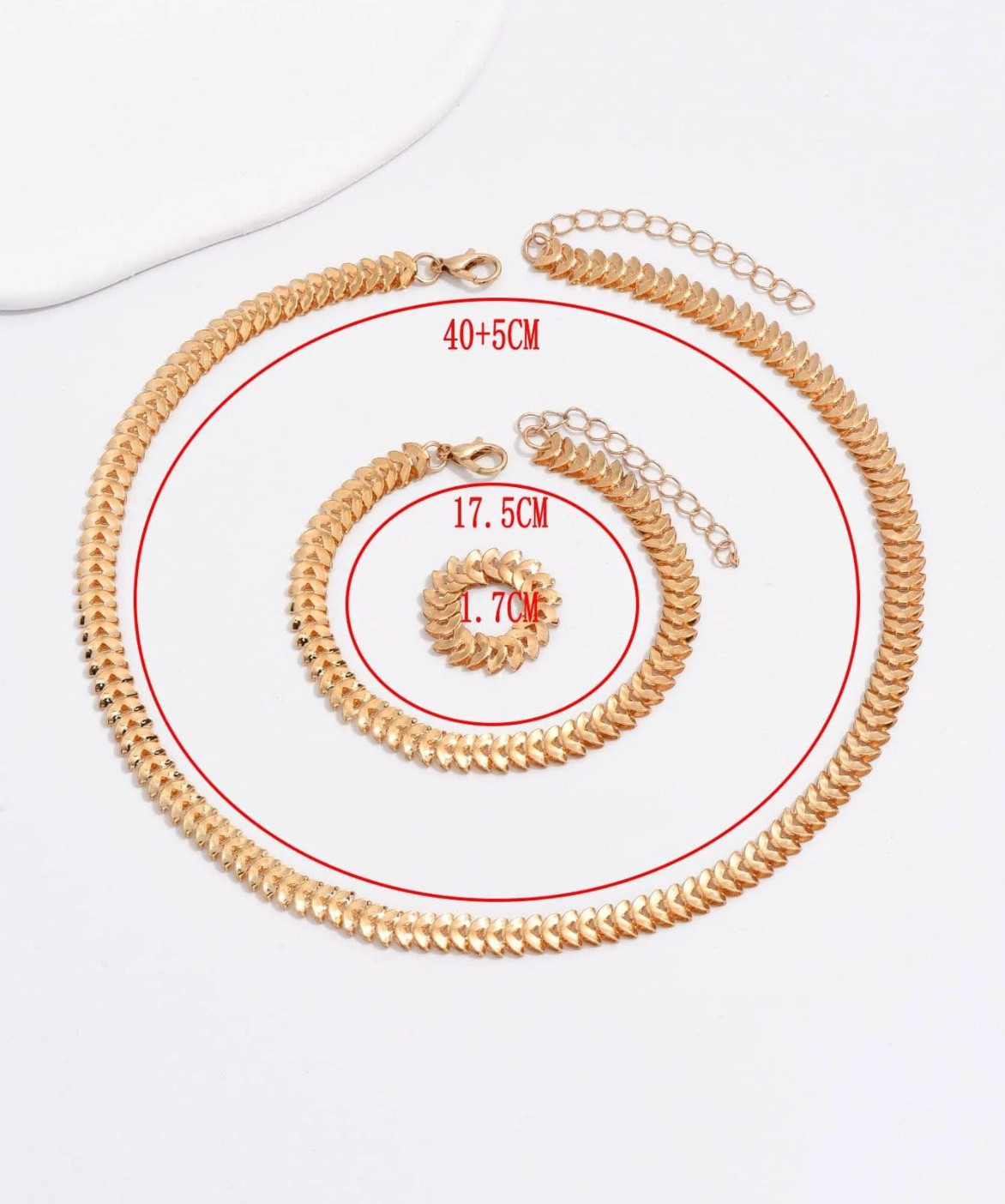 Womens Necklace 18K Gold Plated Stainless Steel Chain Bracelet Ring Jewelry Set