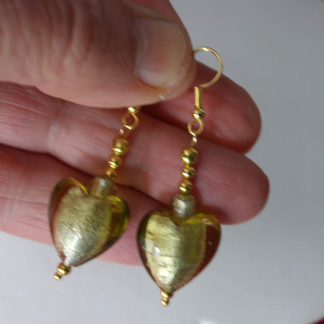 Beautiful Gold Plated Yellow Murano Glass Earrings 11.2 Gr.3.6 Cm. Long + Hooks
