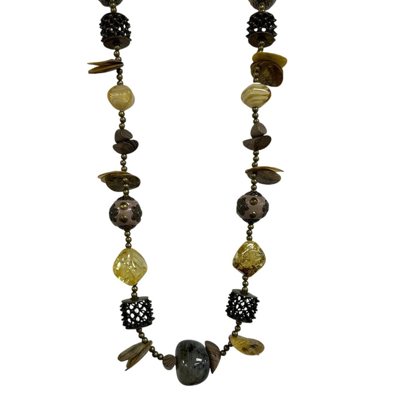NWT Chico’s Multicolor Mixed Media Beads & Shells Elo Long Statement Necklace