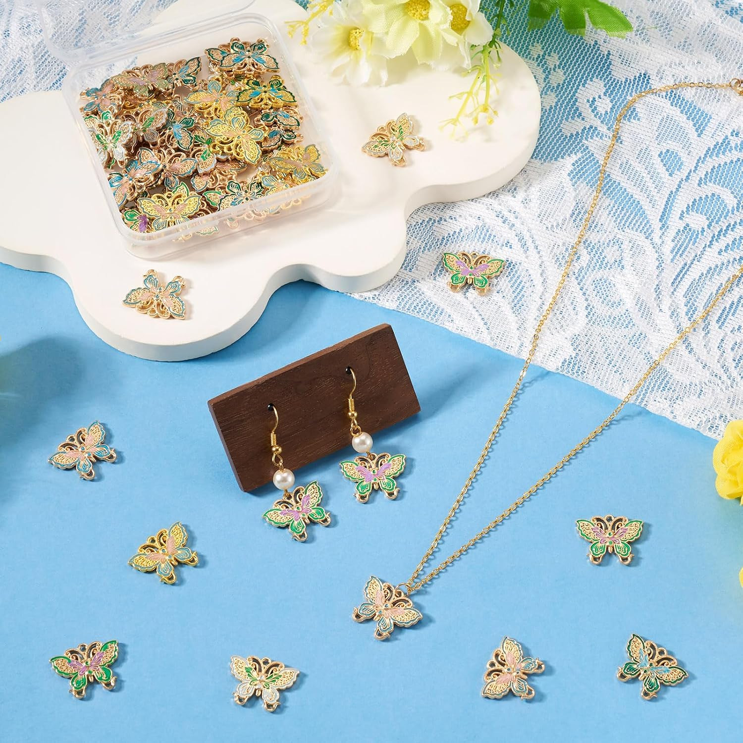 Butterfly Earring Charms Alloy Enamel Animal Dangle Pendants Cute Butterfly Neck