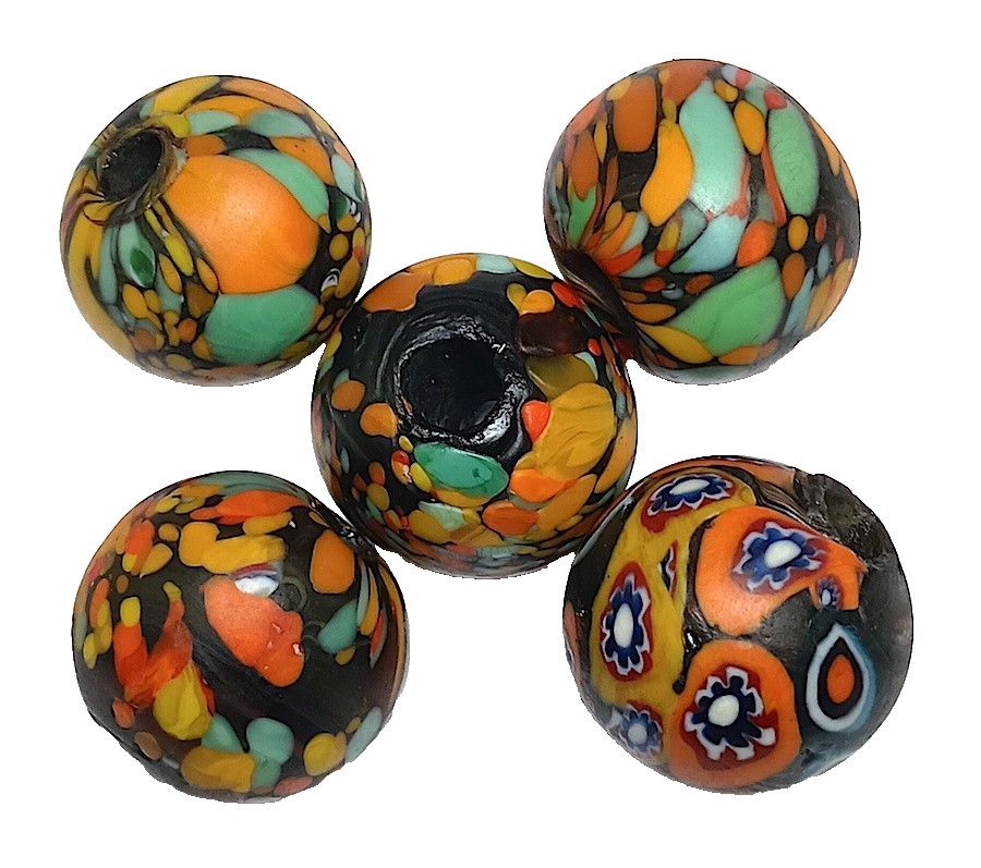 Beads, Glass, 5 Pieces, 18 mm, Orange and Yellow Shades, Large 5 mm Holes