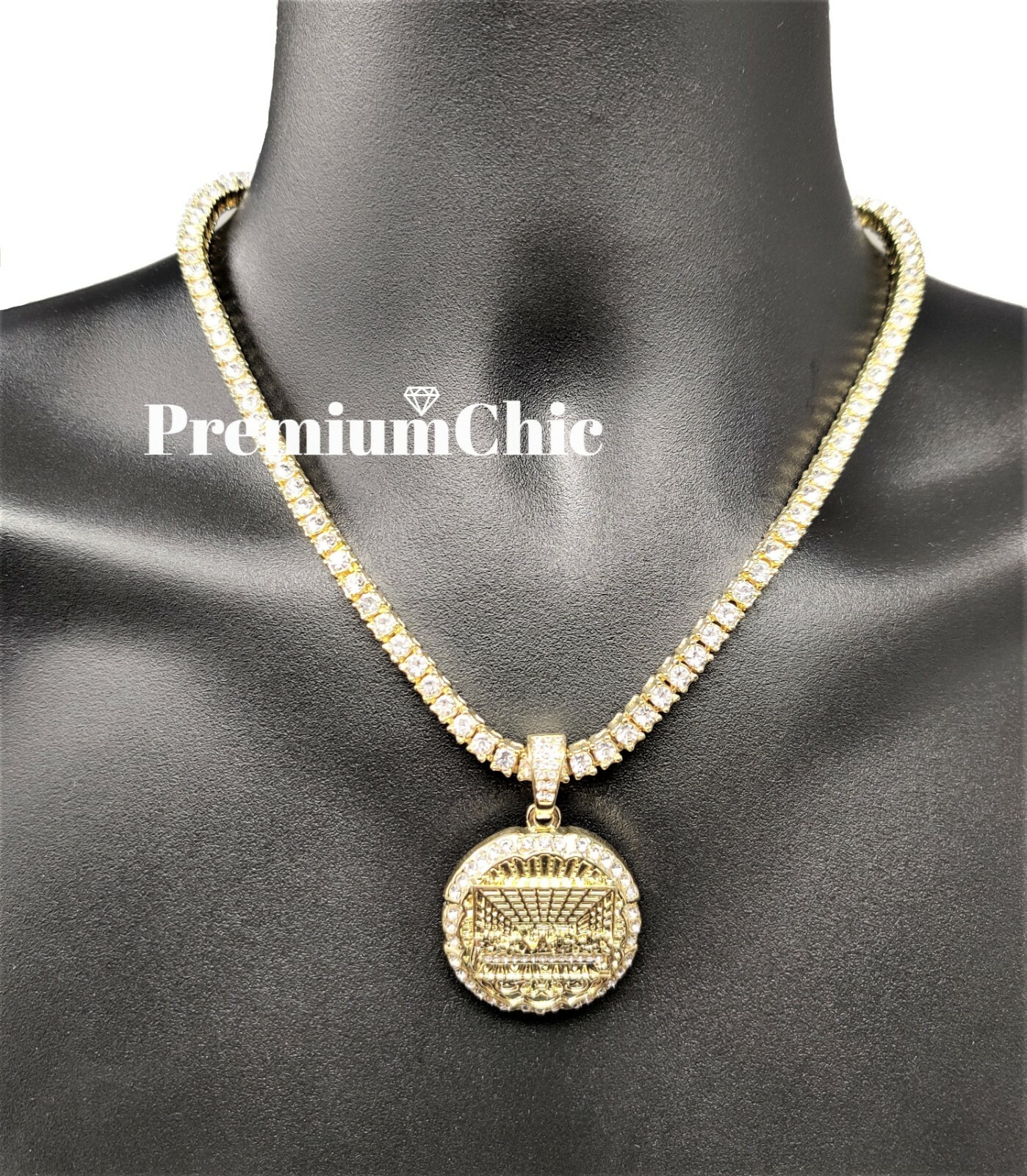 Last Supper Pendant & ICED Tennis Chain Choker Plated Mens Hip Hop CZ Jewelry