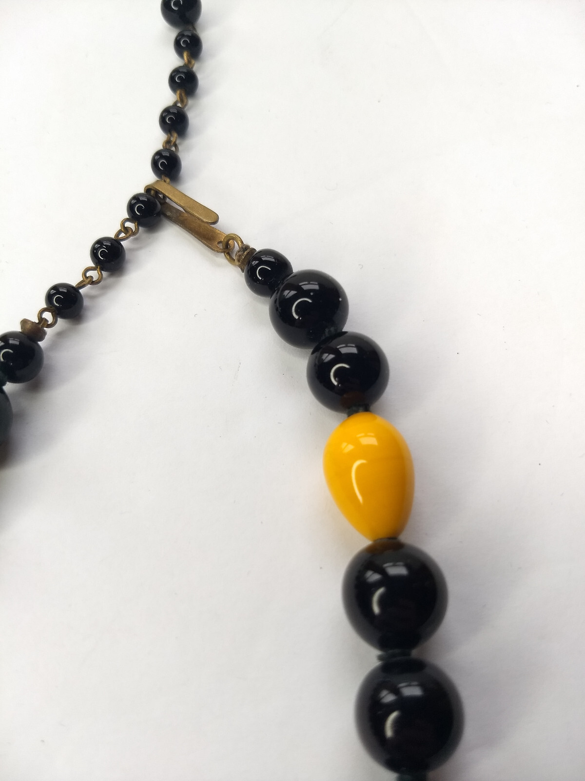 Black Yellow Red Glass Bead Necklace Art to Wear Statement Adjustable length