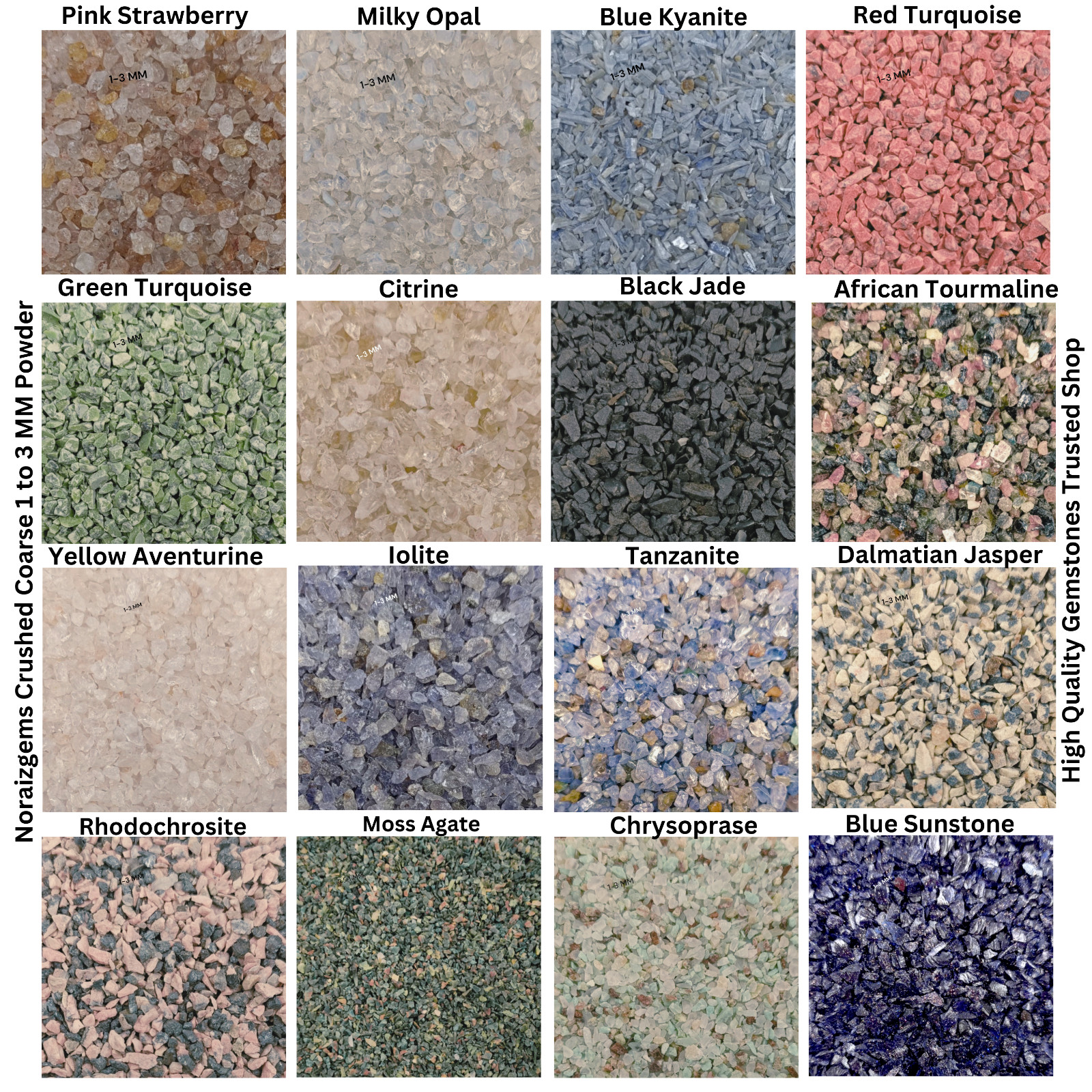 Crushed Gemstone Coarse Powder 75+ Crushed 1-3 MM Healing Stone Woodwork Inlay