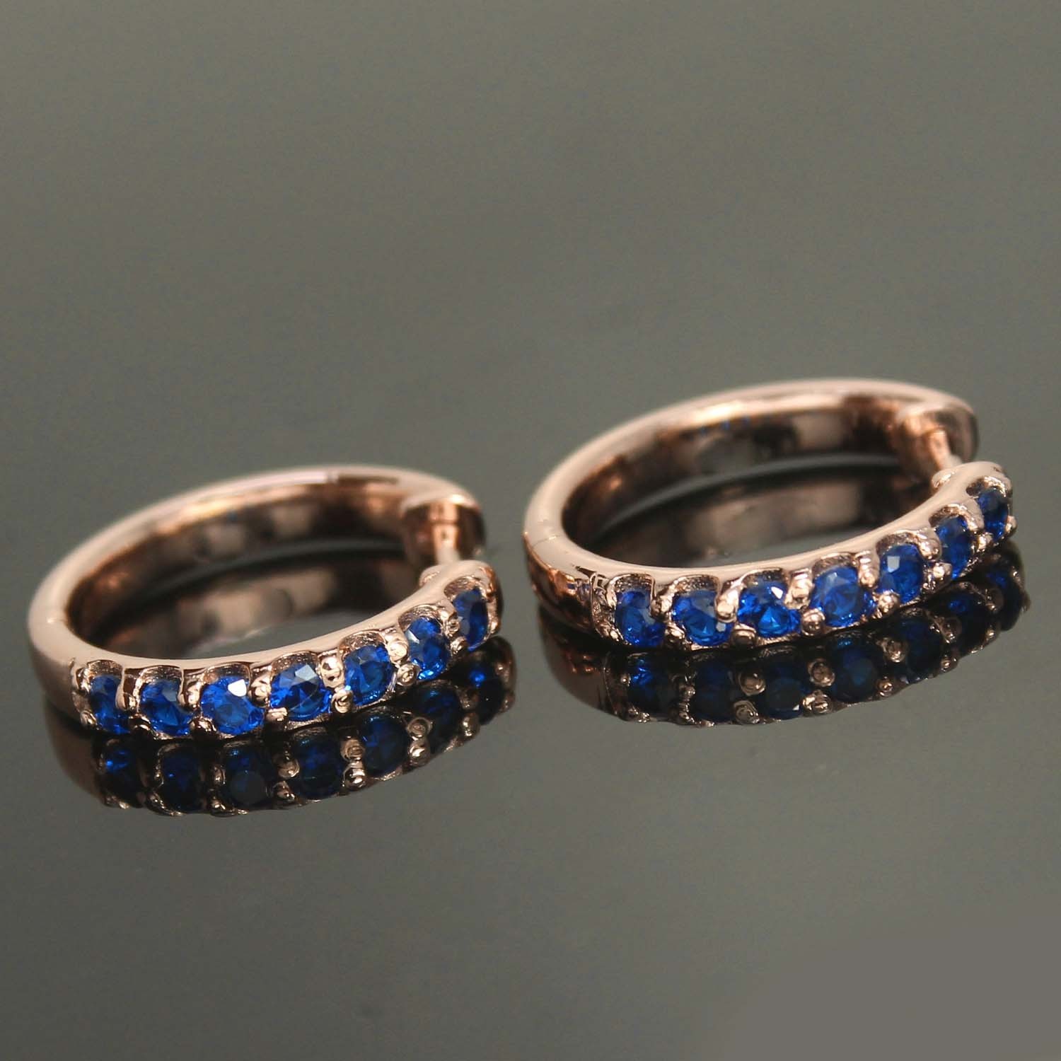 Natural Certified Ceylon Blue Sapphire Gemstone Promise Hoop Earrings 925 Silver