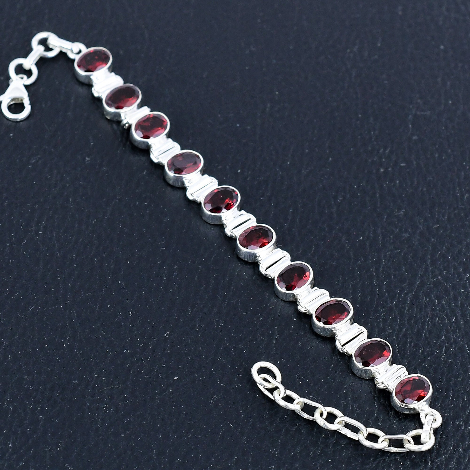 Garnet Gemstone 925 Sterling Silver Hadnmade Bracelet Jewelry Gift For Unisex