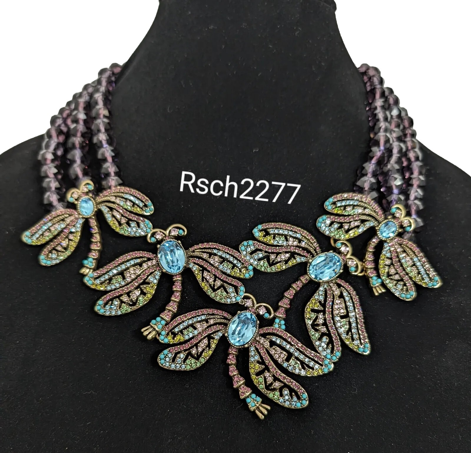 Heidi Daus “Dragonfly Artistry” Swarovski Crystal Necklace-Amethyst-AUTHENTIC