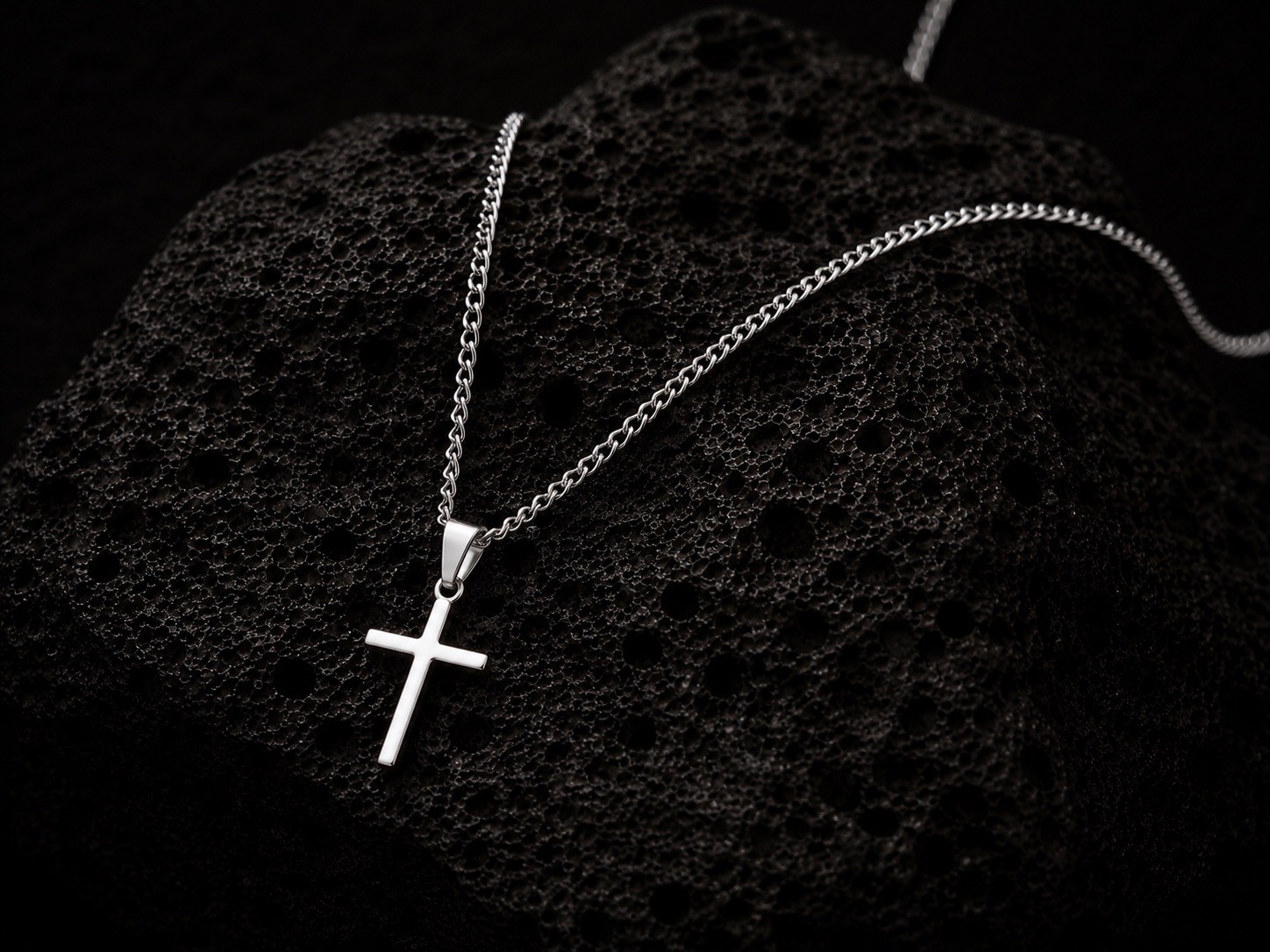 Men’s Minimalist Cross Necklace Silver Stainless Steel Christian Faith Gift