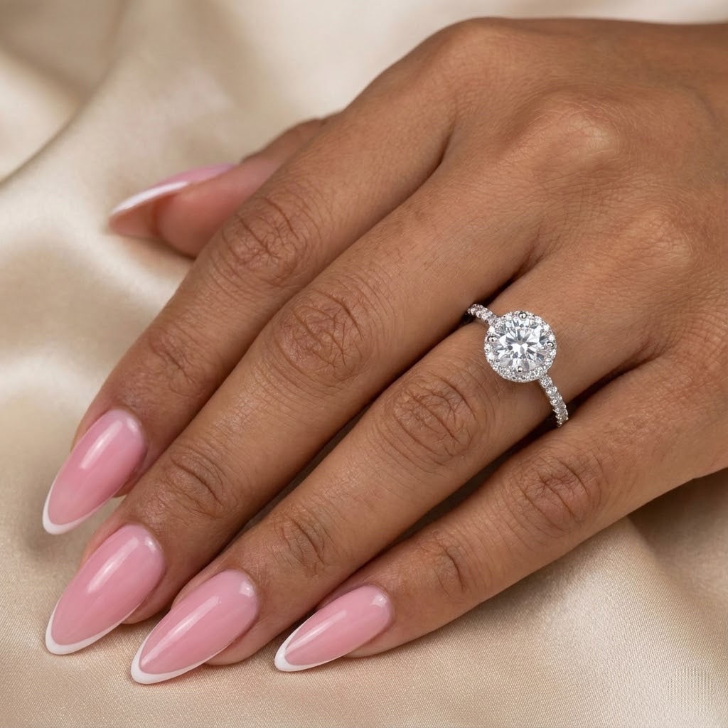 Side Stone Engagement Ring 14K Gold Halo 1.99 CT Round Lab-Grown Diamond F SI1
