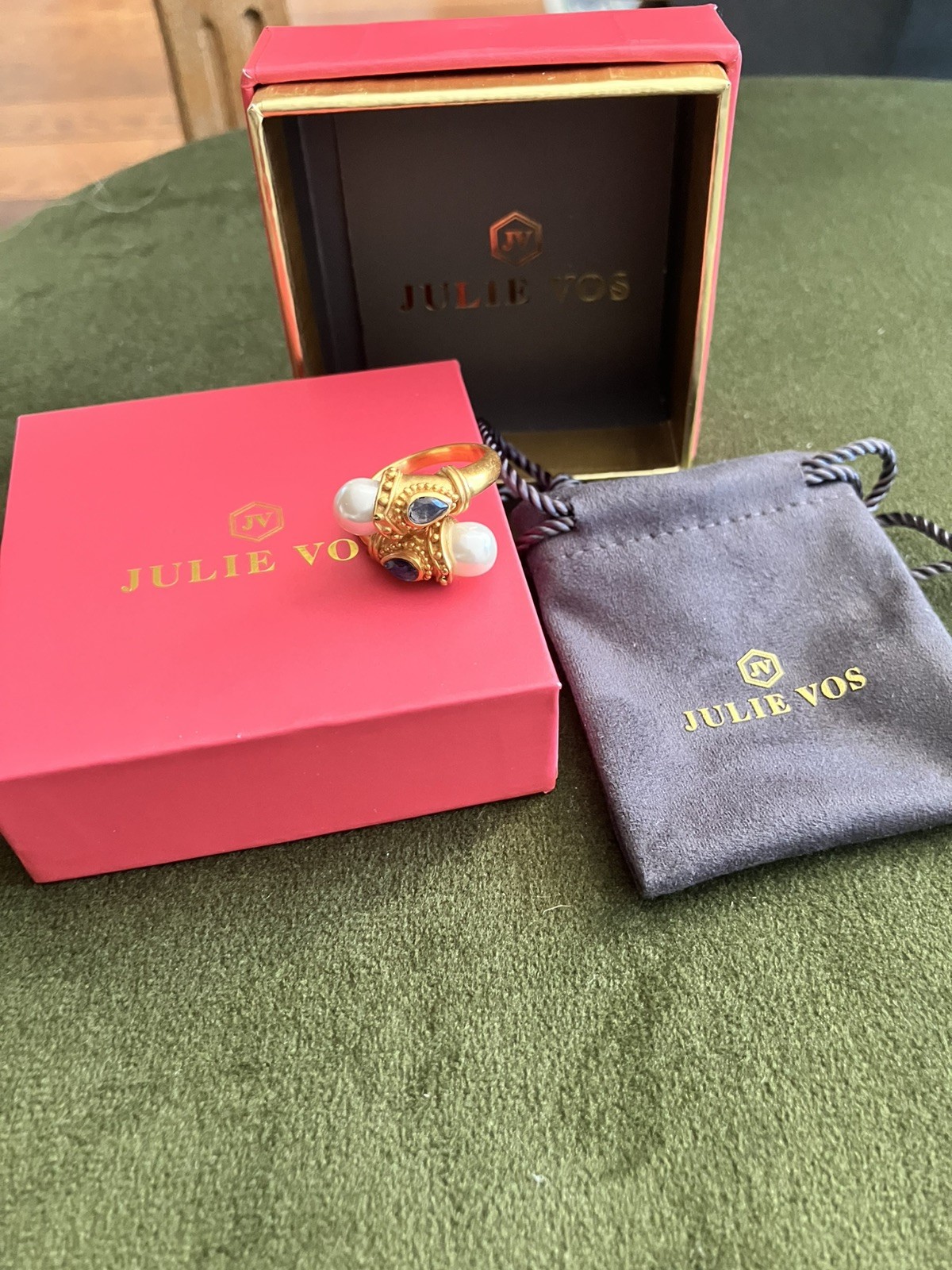 Julie Vos Baroque Demi Wrap Ring Gold Pearl EUC