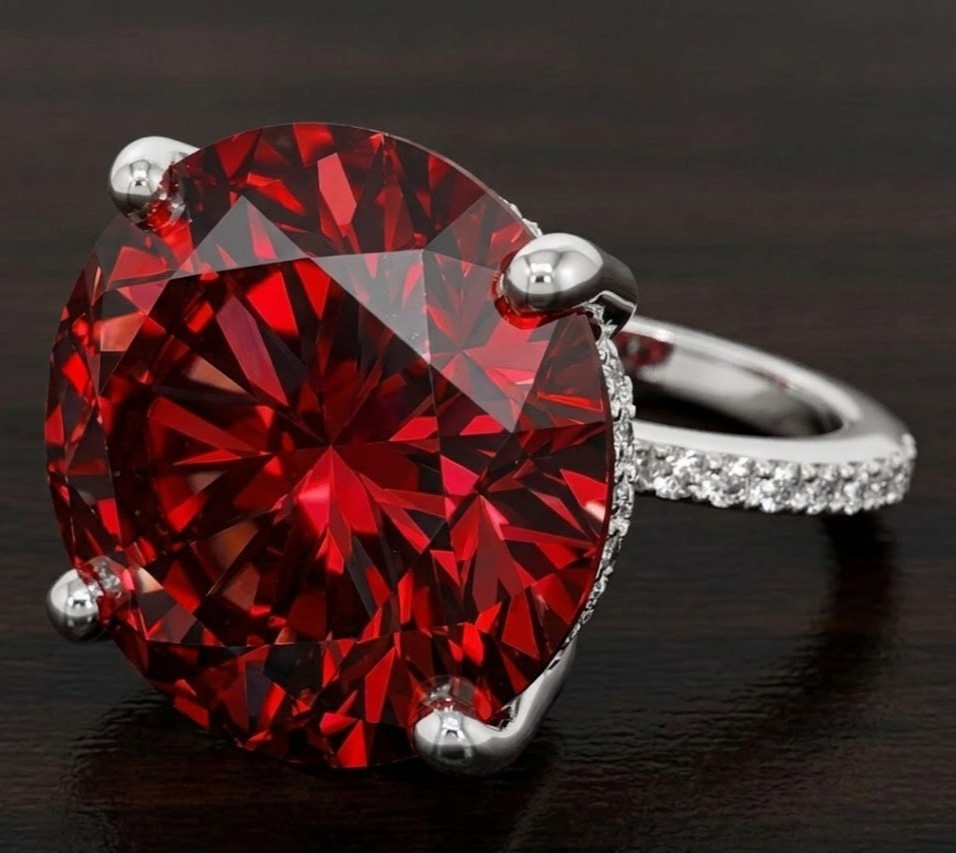 28.00 CT Certified Round Cut Red Diamond Ring, Tariffs FREE & Matching Studs
