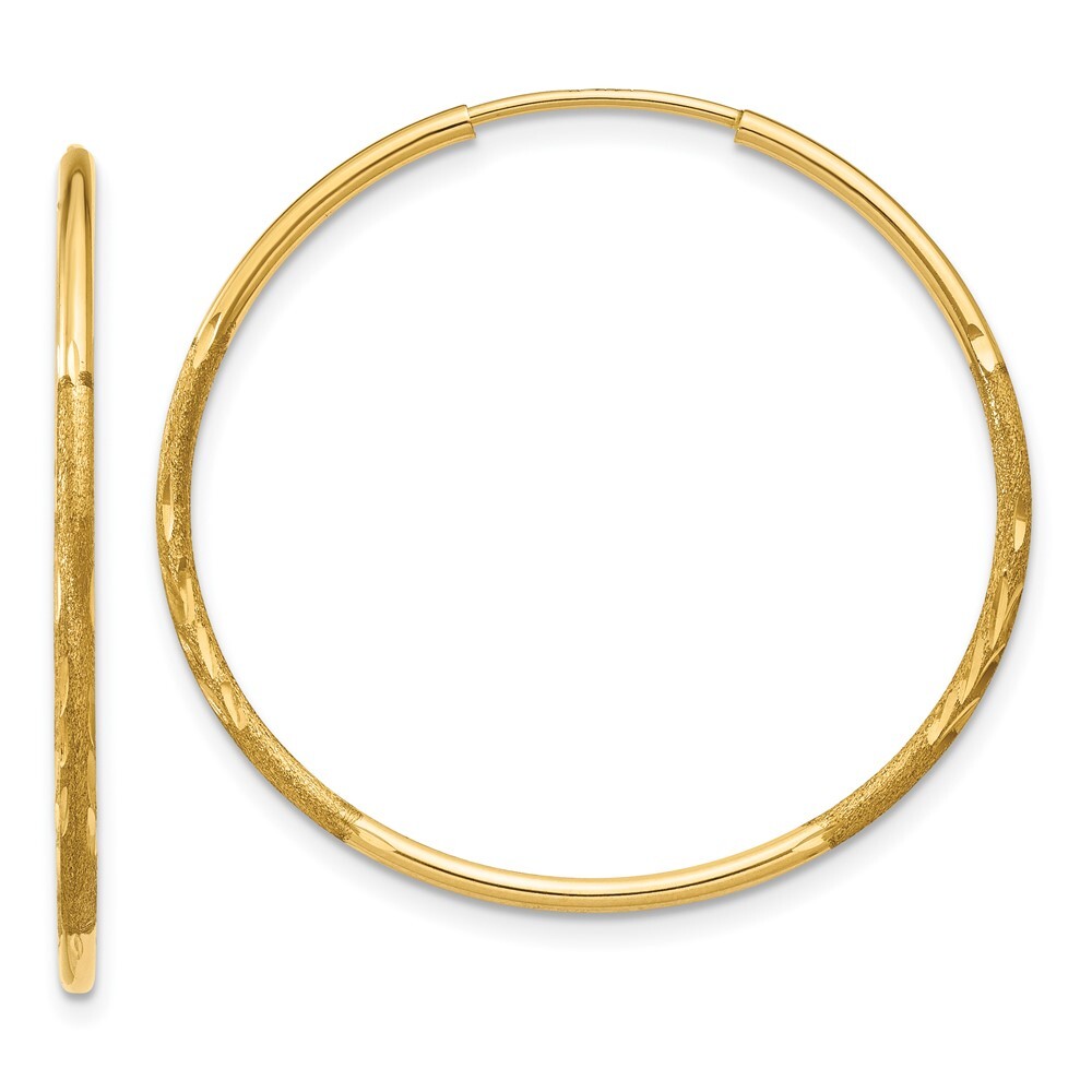 10k Yellow Gold 1.25mm Diamond-cut Endless Hoop Earrings for Women 0.57g