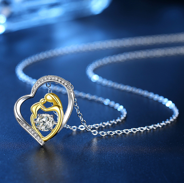 Mother and Child Necklace Mom Daughter Son Infinity Heart Love Pendant CZ Box S2