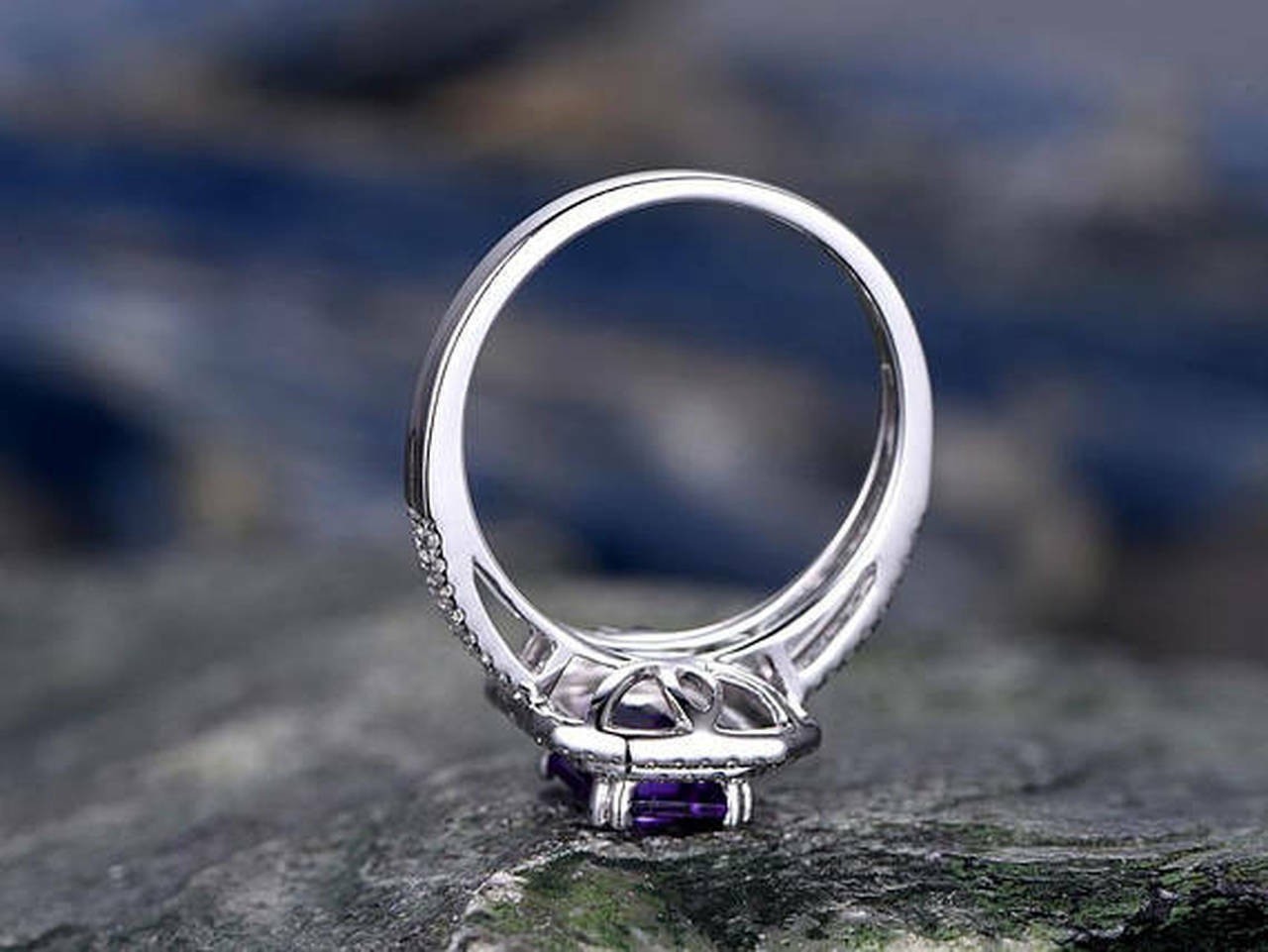 Lab-Created 2.80 Ct Emerald Cut Purple Diamond Wedding Ring 925 Sterling Silver