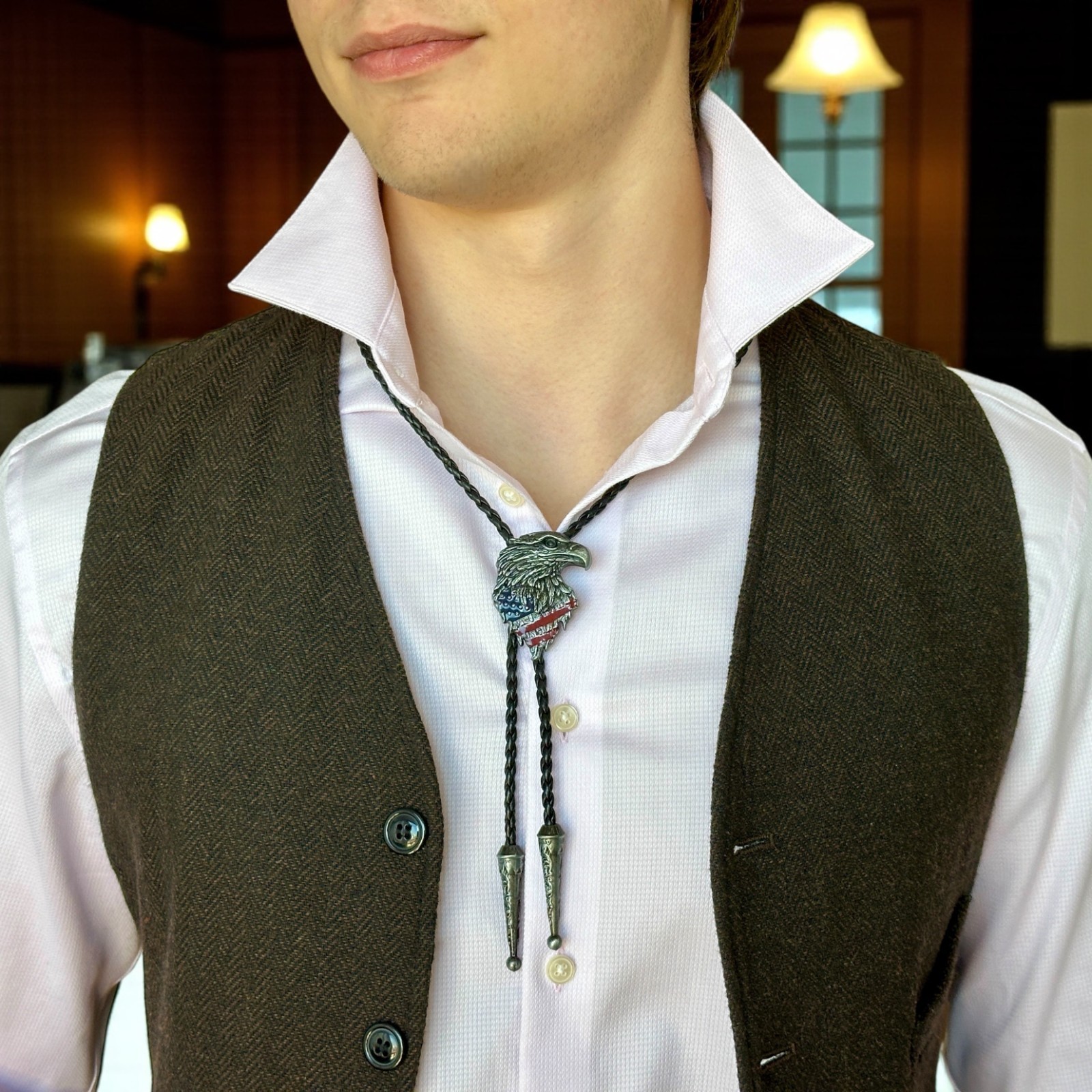 Bolo Tie Mens Wedding Necklace 38″ Leather Rope Western Cowboy Style