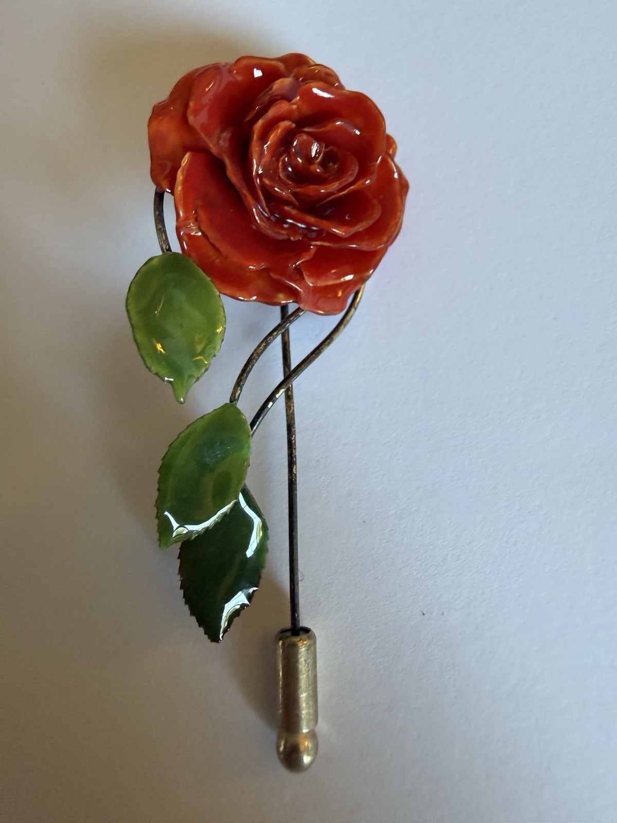 Spanish Red Rose Flower Stick Pin Hat Pin Madrid Artisan Jewelry 2.75”
