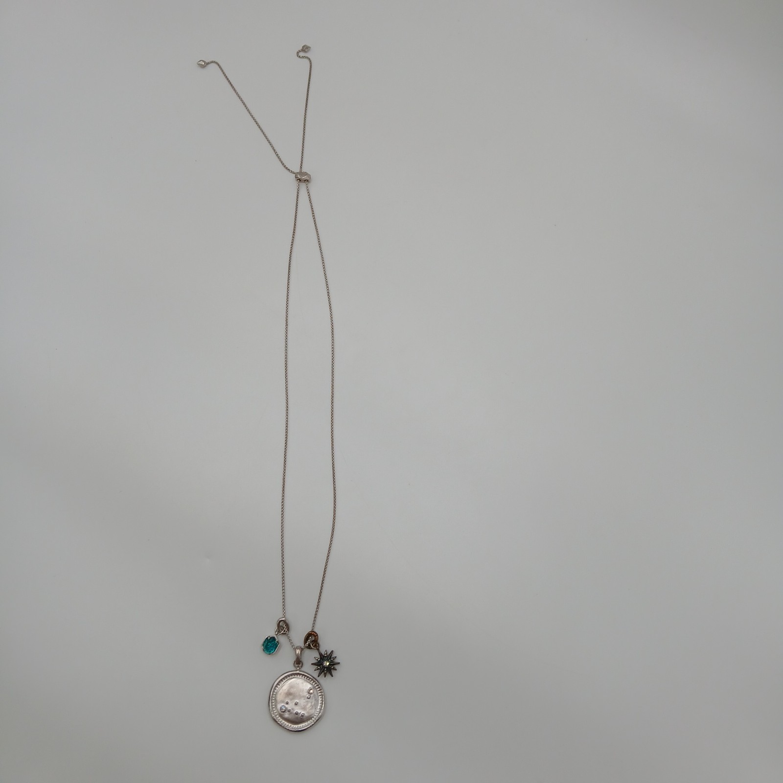 Kendra Scott Capricorn Necklace 28in Slide Silver Tone Zodiac Medallion Blue Gem