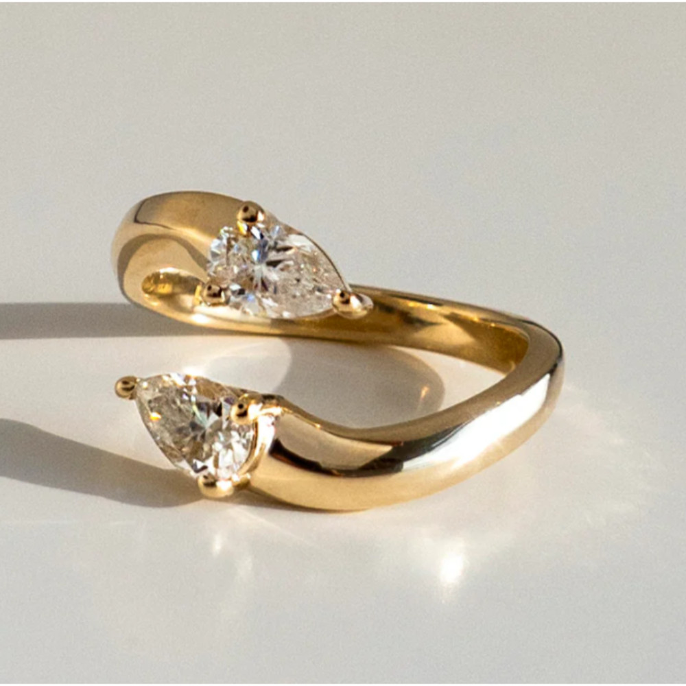 Yellow Gold Wedding Ring Pear Cut 1.20 Ct GLI HRD Lab Created Diamond Solid 18K