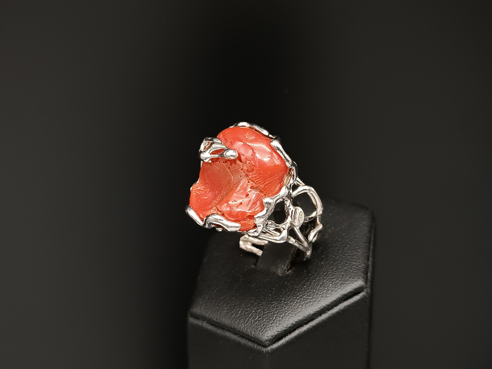 Women’s Ring Real Red Italian Red Silver White 925 Adjustable Band