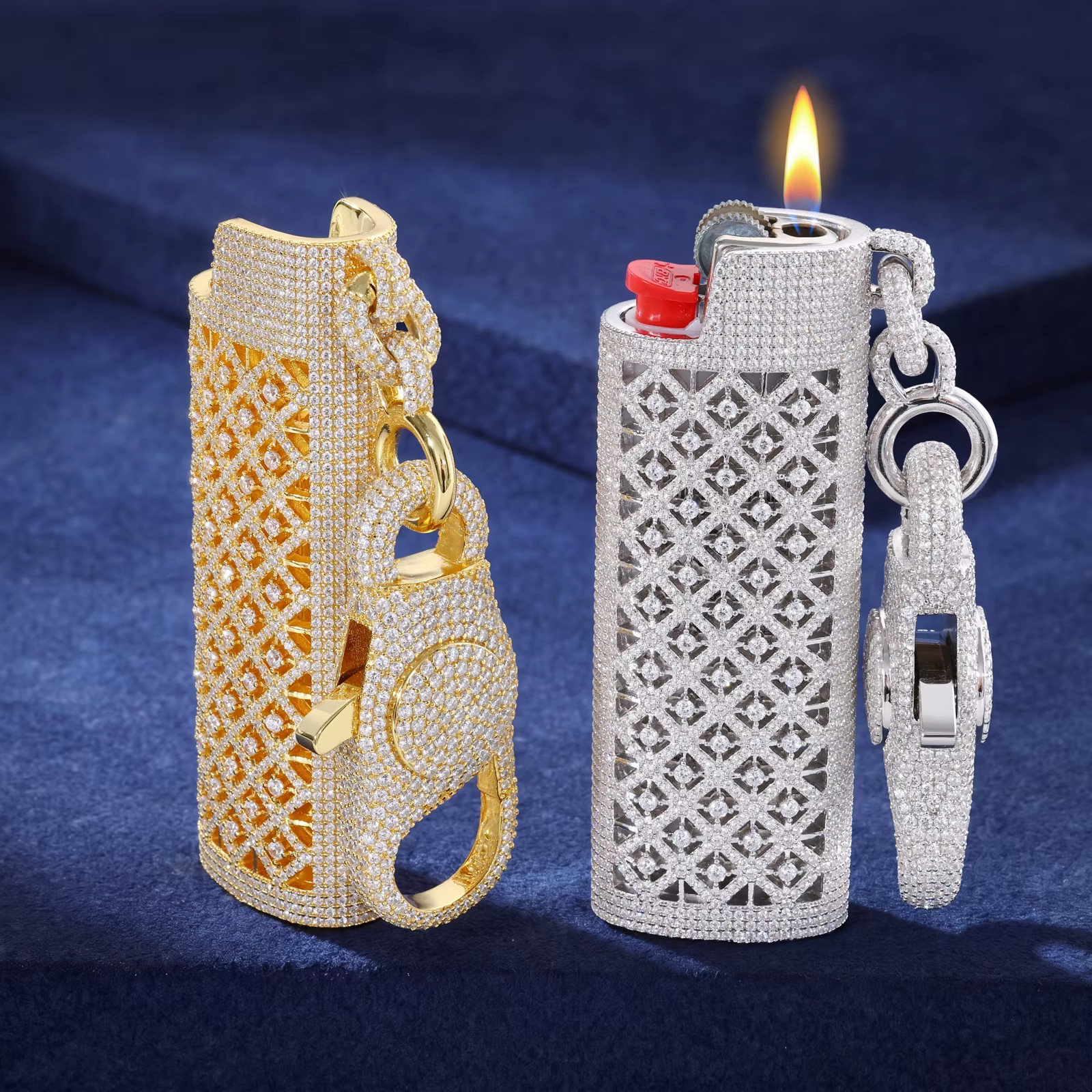 Iced Out CZ Brass Lighter Case Wallet Chain Hip Hop Mens Jewelry Gift for Him