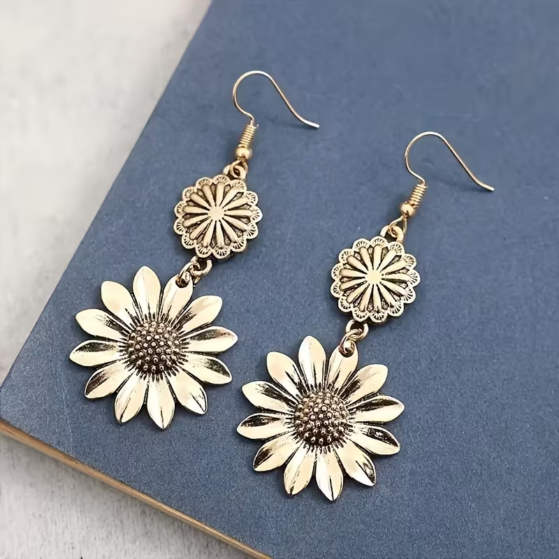 Vintage Bohemian Sunflower Flower Earrings Jewelry Women Holiday Gift