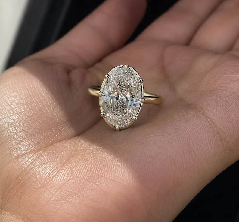 IGI 5.0Ct Oval-Cut E/VS1 Lab Grown Diamond Bezel Engagement Ring 14K Yellow Gold