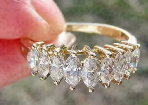 4.20Ct Marquise Cut Lab Created Diamond Beautiful Ring 14K Yellow Gold Plated