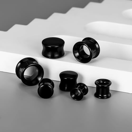 2 Pairs Glass Ear Stretching Kit 0g to 3/4″ Plugs & Tunnels Set 10mm(00G) Black