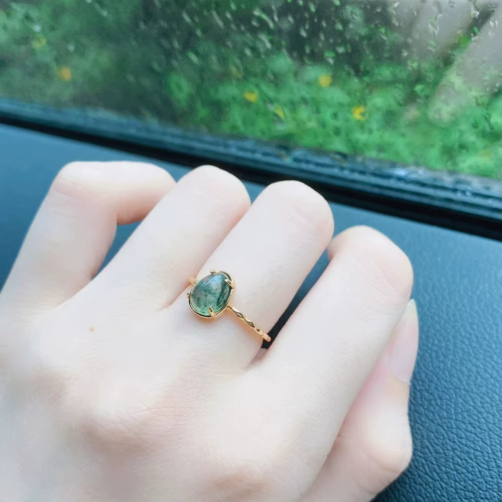 Moss Agate 7x9mm Natural Gemstone Sterling Silver Ring Size 5-8 Gift YG