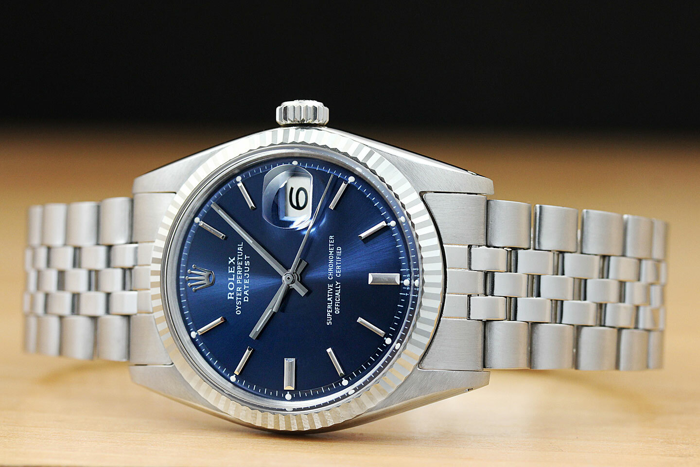 ROLEX MENS BLUE DIAL DATEJUST 18K WHITE GOLD & STAINLESS STEEL AUTHENTIC WATCH