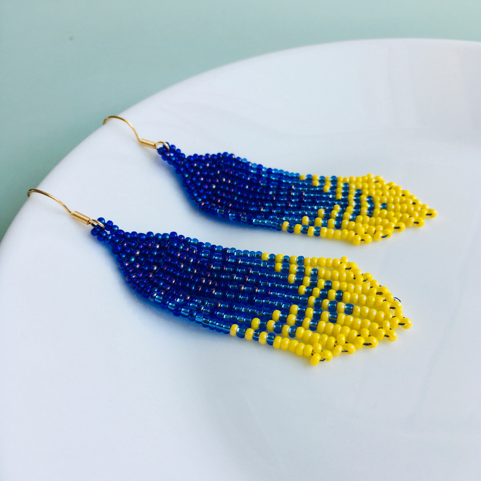 Ukraine beaded earrings, Gradient earrings, Ukrainian flag seed bead earrings