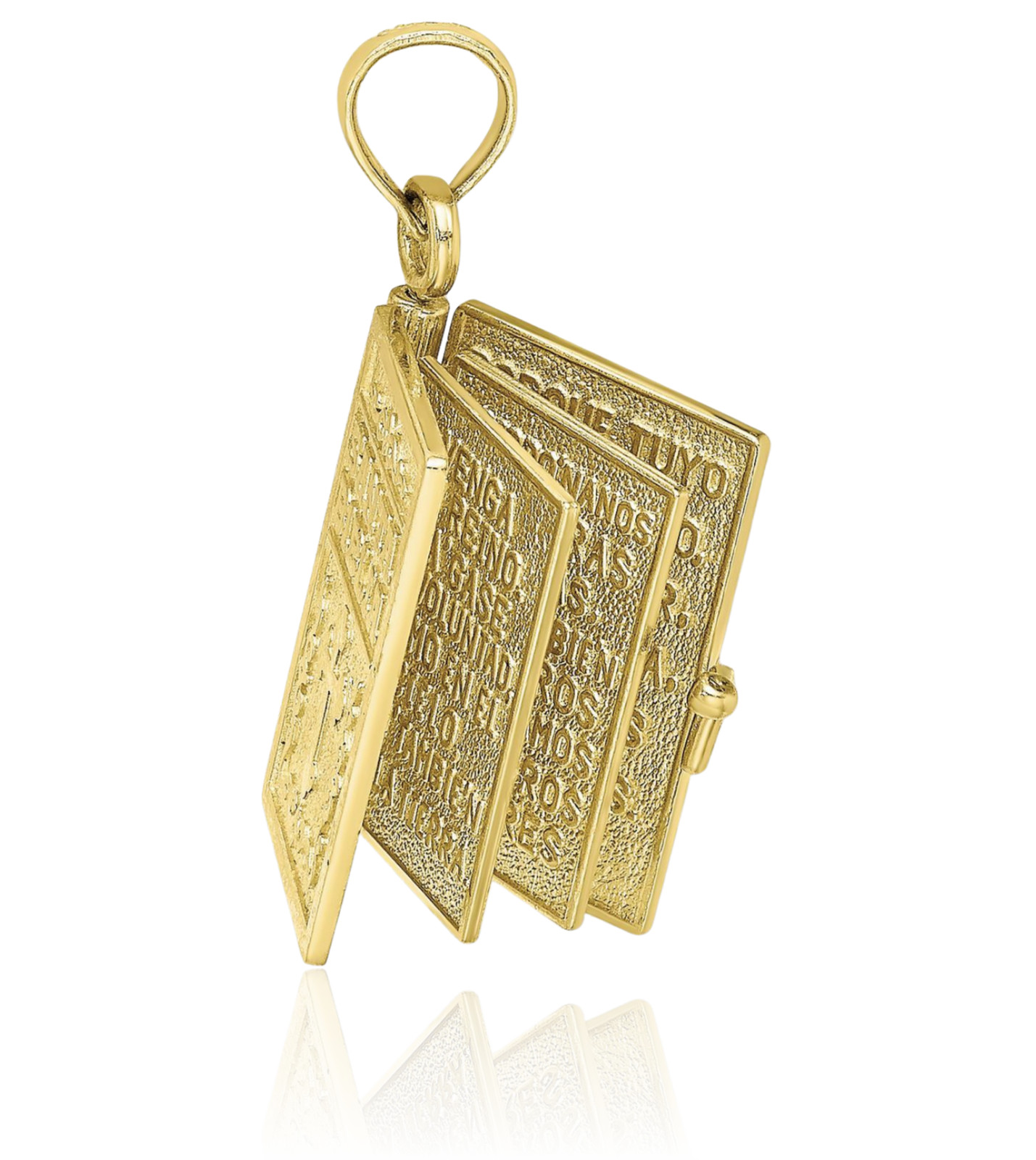 10K Solid Yellow Gold Medium Spanish Bible Book Pendant Necklace 24.7mm 1 inch