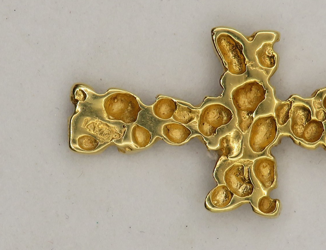 14k YELLOW GOLD CROSS PENDANT – GOLD NUGGET STYLE – 1 3/8″ HIGH *