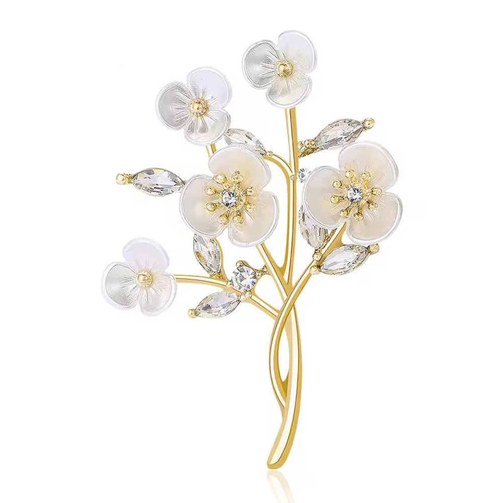 Luxury Rhinestone Plum Blossom Flower Brooch GoldPin Spring Summer Jewelry Gift