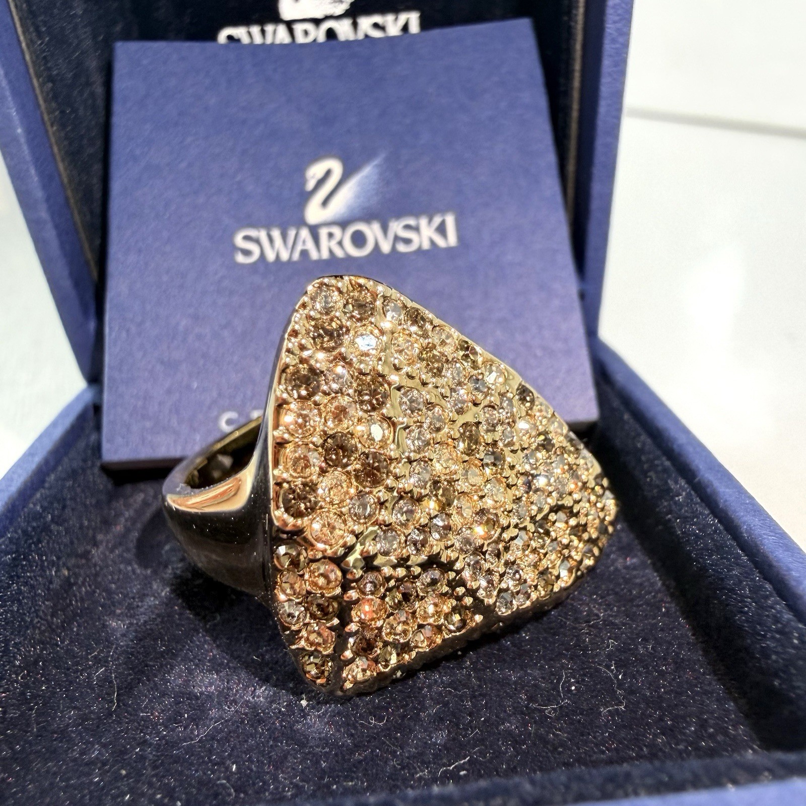 Swarovski Ring Gold Tone Crystals Size 58 P 1/2 Vintage In Box