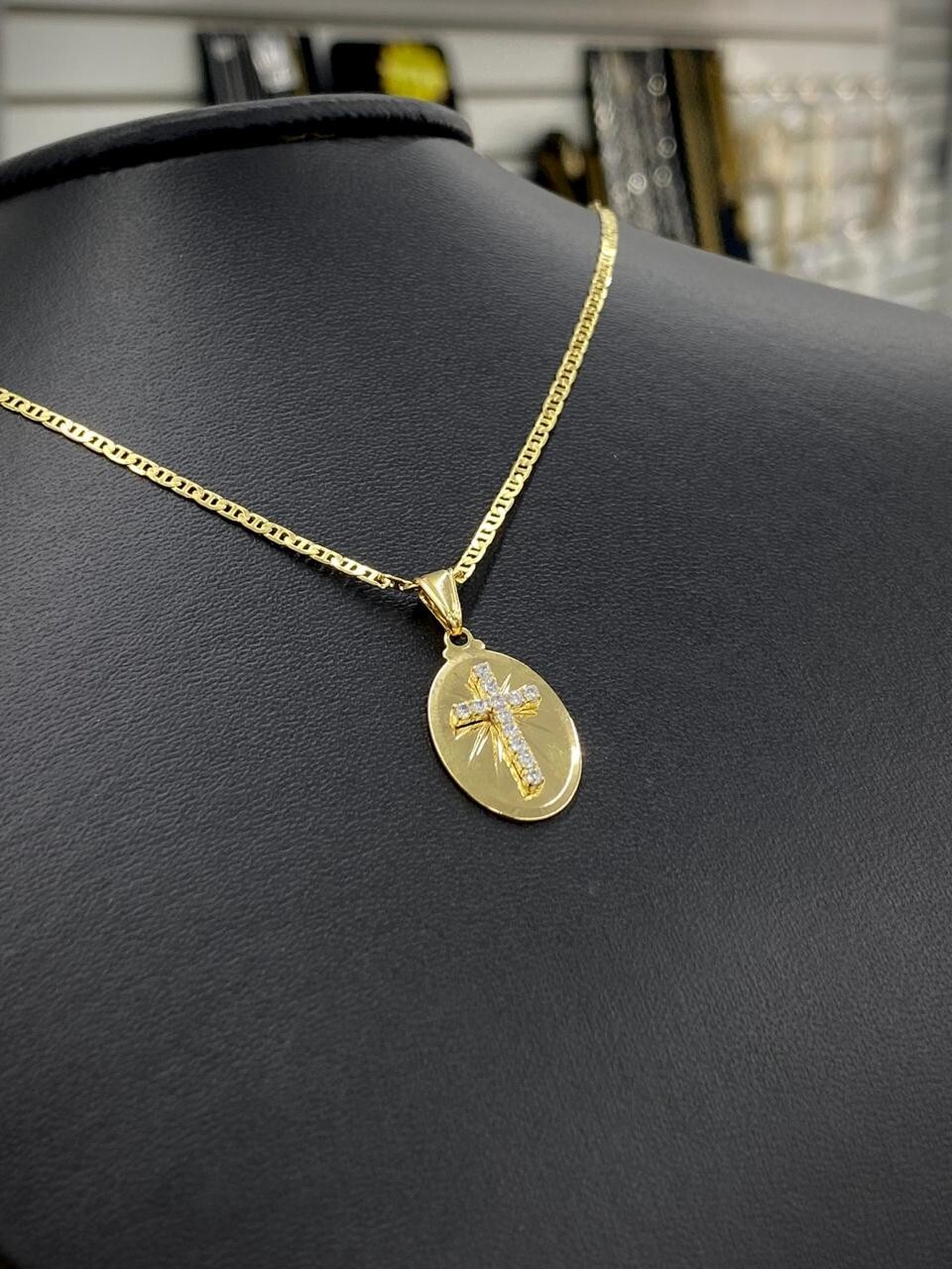14K Gold Filled Crucifix Necklace CZ Charm Crucifix Women Men Kid Baby Figaro
