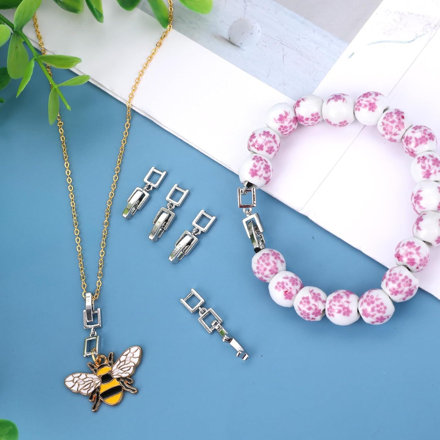 6 Pcs Silver Watch Extender Clasp Fold over Clasp Necklace Bracelet Extenders fo