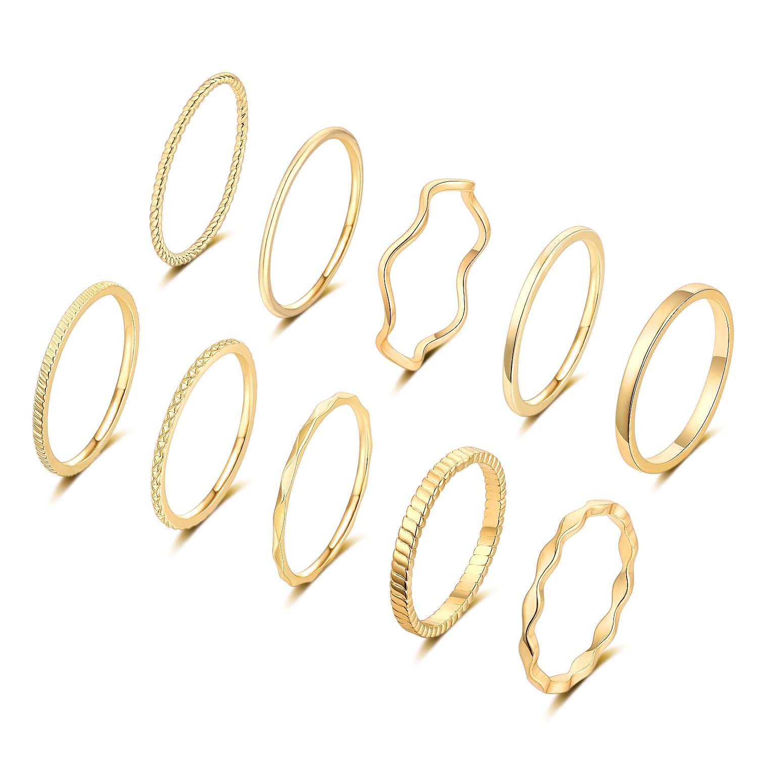 10 Pcs 1-2mm 18K Gold Plated Simple Rings for Women Band Knuckle Stacking Mid…