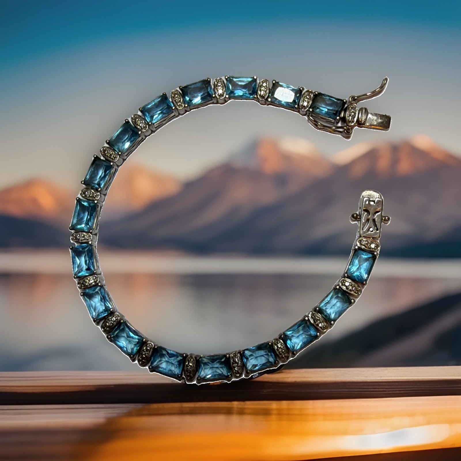 Vintage Swiss Blue Topaz 925 S Silver 7.5 Inc