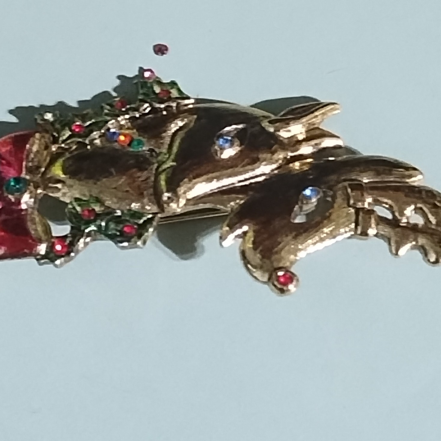 Beatrix Signed Reindeer Christmas Brooch Gold Tone Enamel Rhinestones