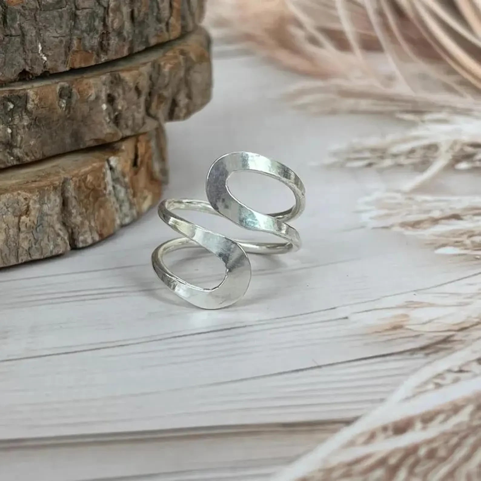 Handmade Wavy Ring 925 Sterling Silver Ring – Adjustable Open Band gifts for her