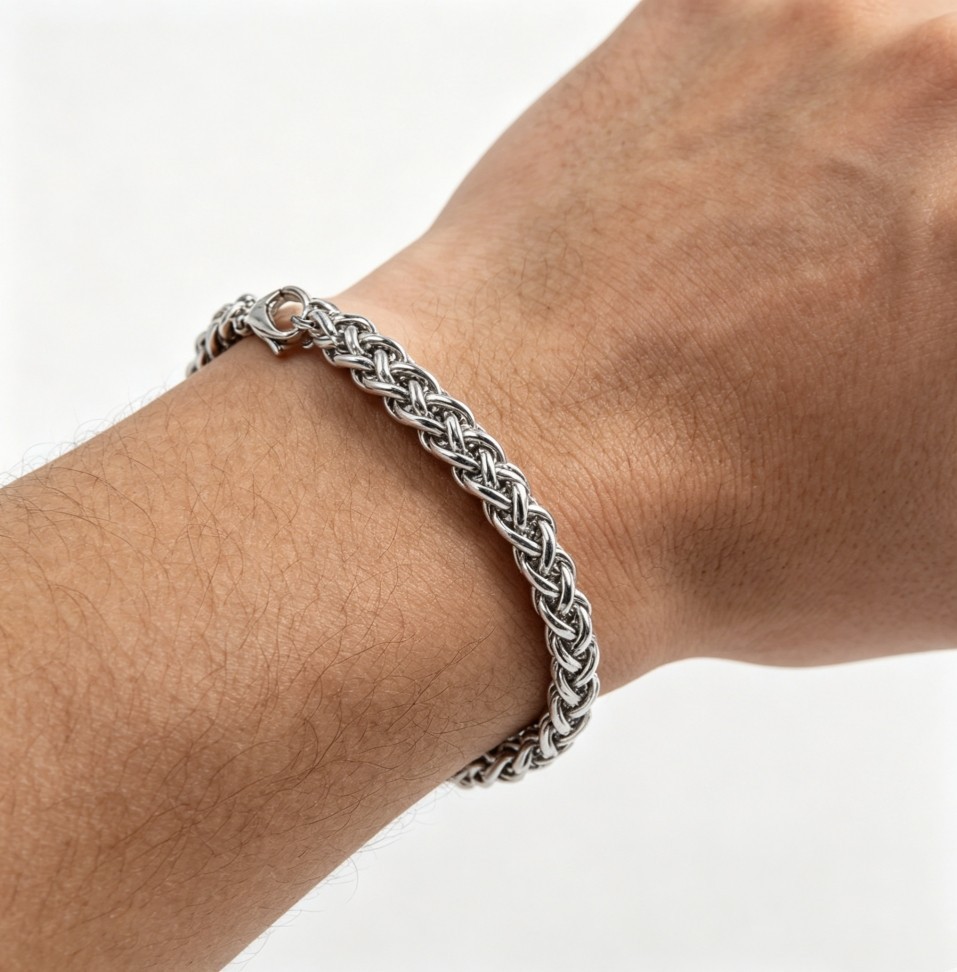 Fashion Silver Plated Alloy Polished Braided Keel Chain Bracelet for Women & Men