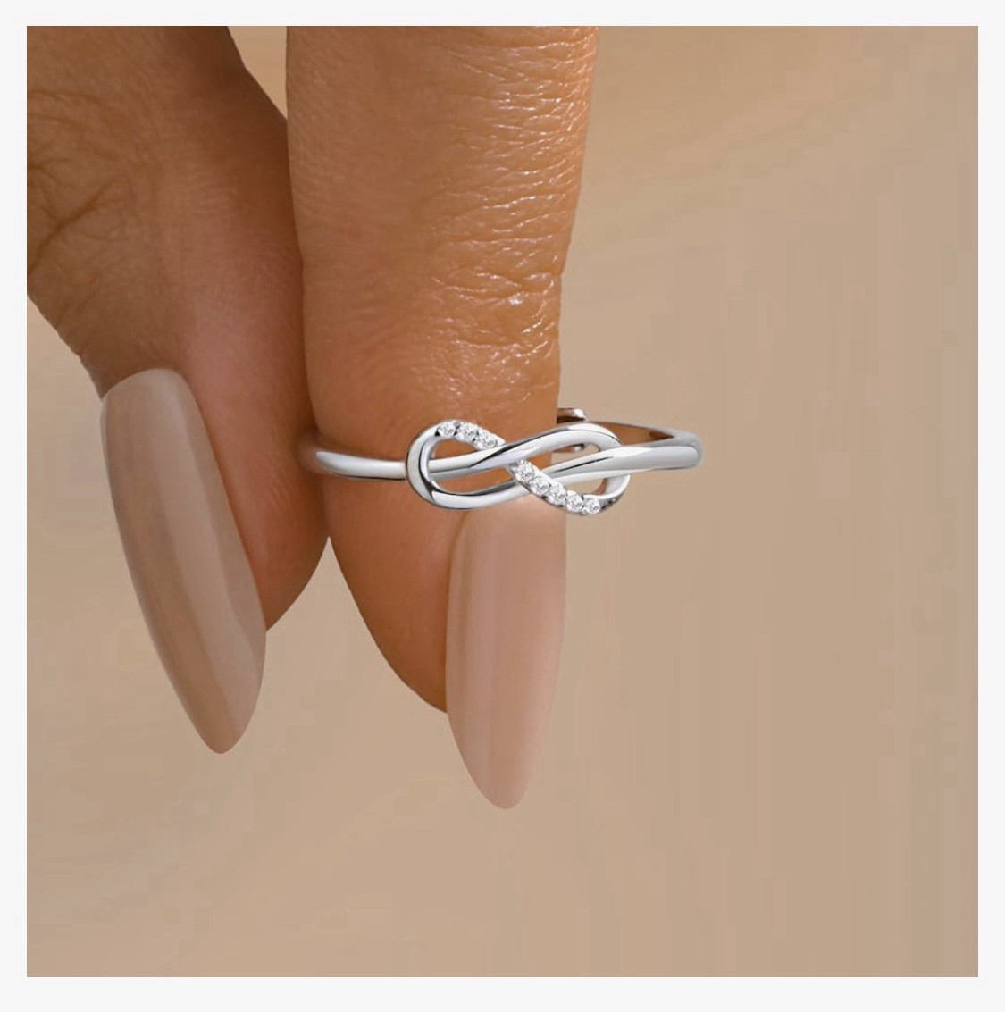 Sterling Silver 925 Infinity Symbol Ring Cubic Zirconia Adjustable Size 7-9