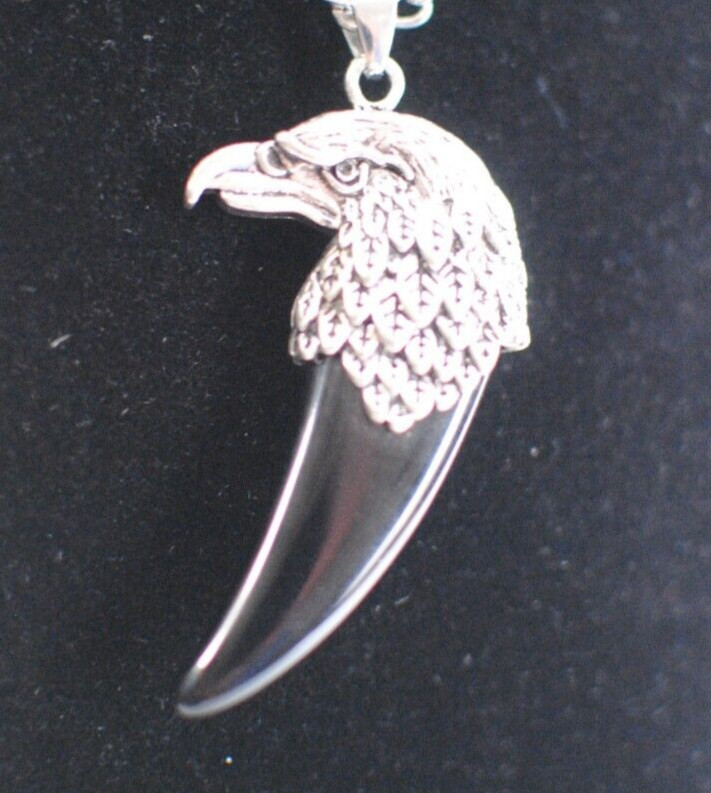 Men’s Eagle Head Black Agate Eagle Claw Pendant Necklace 20 in Chain