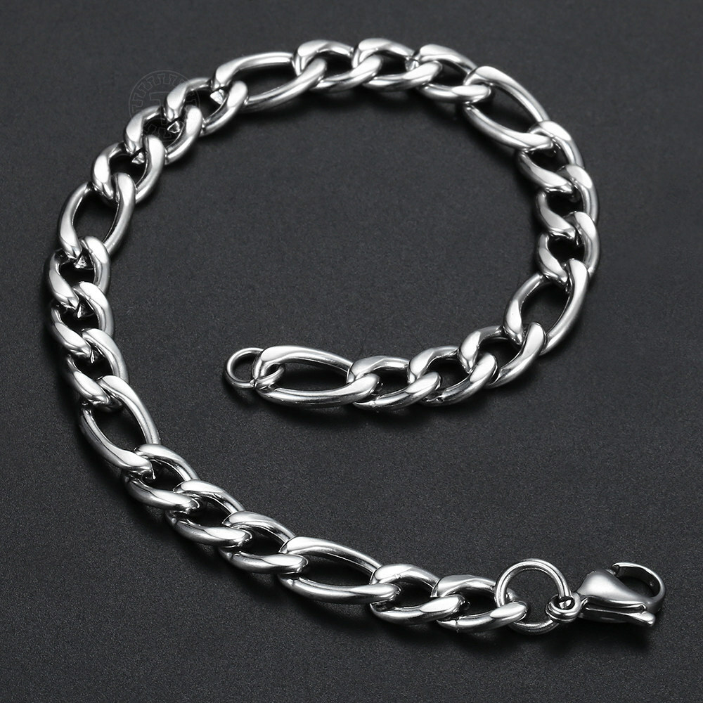 3/5/7/9mm Gold Plated Stainless Steel Figaro Link Chain Bracelet Men Women 7-10″