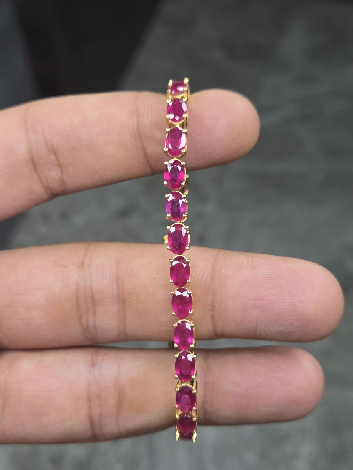 15 Ctw Oval Cut Created Red Ruby Tennis Women’s Bracelet 14K Yellow Gold Plated