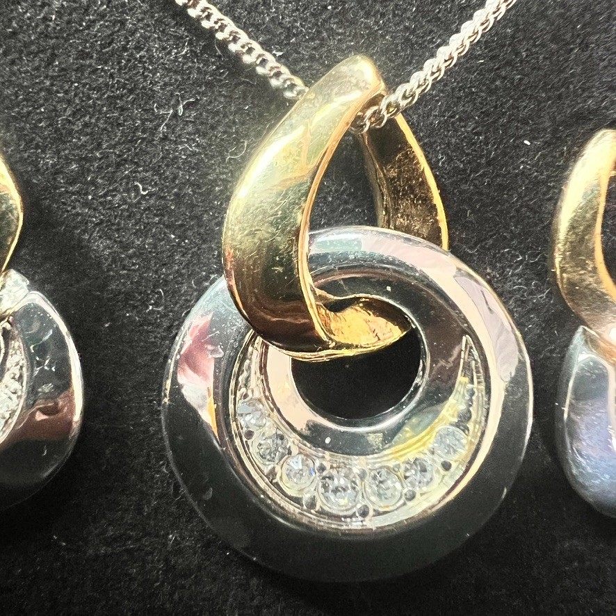 SAC Two Tone Necklace Earring Set NOS Vintage 1990s Silver Gold Tone Crystal